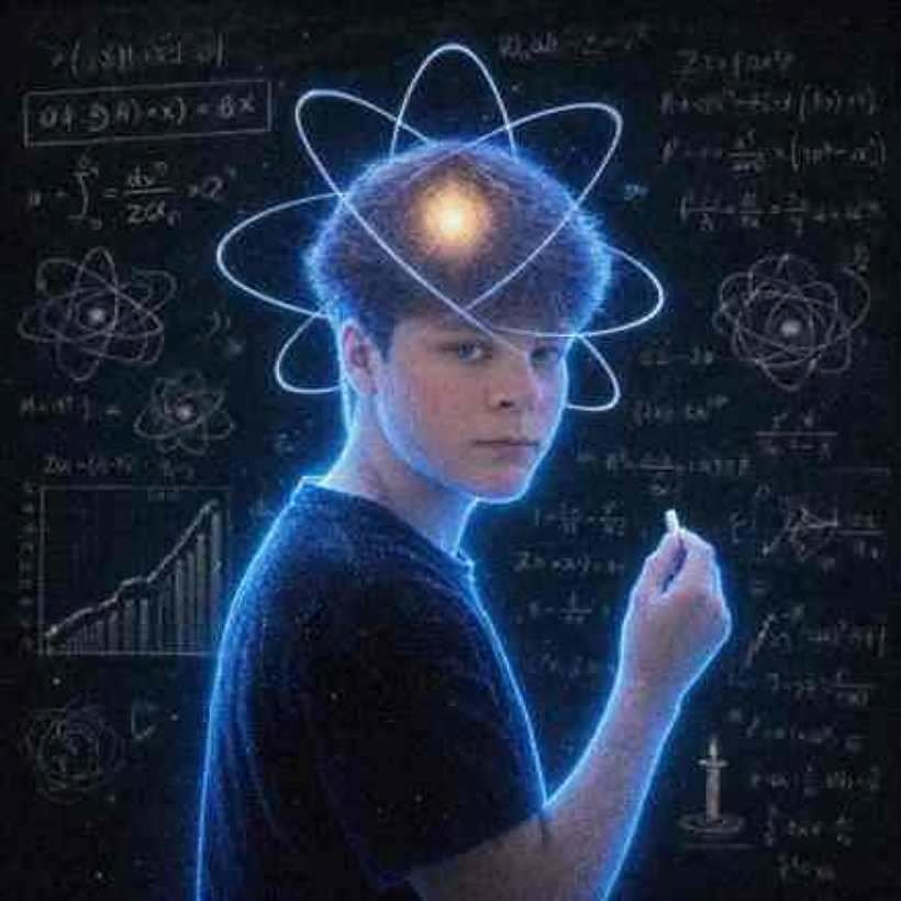 Quant Kid at a chalkboard